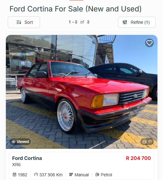 Ford Cortina for sale in South Africa.